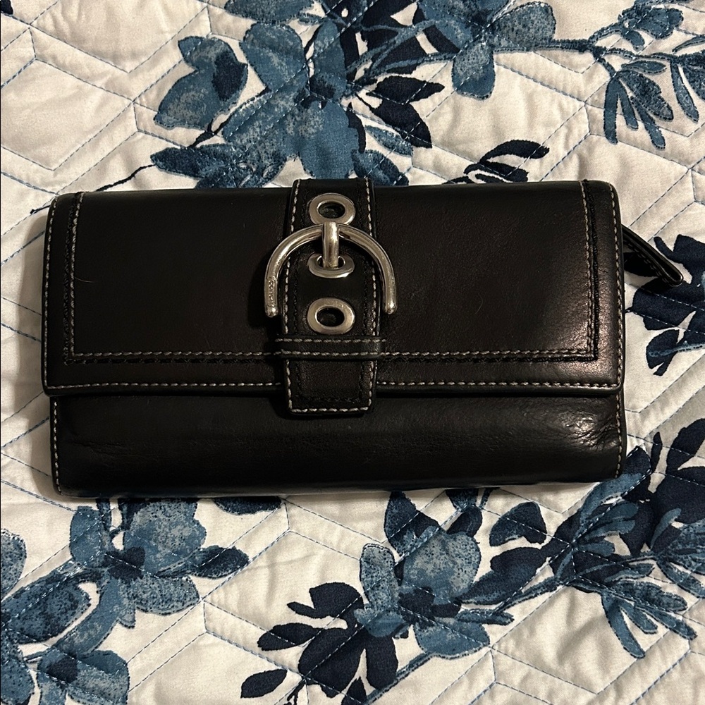Coach Black Leather Wallet with Silver Accents